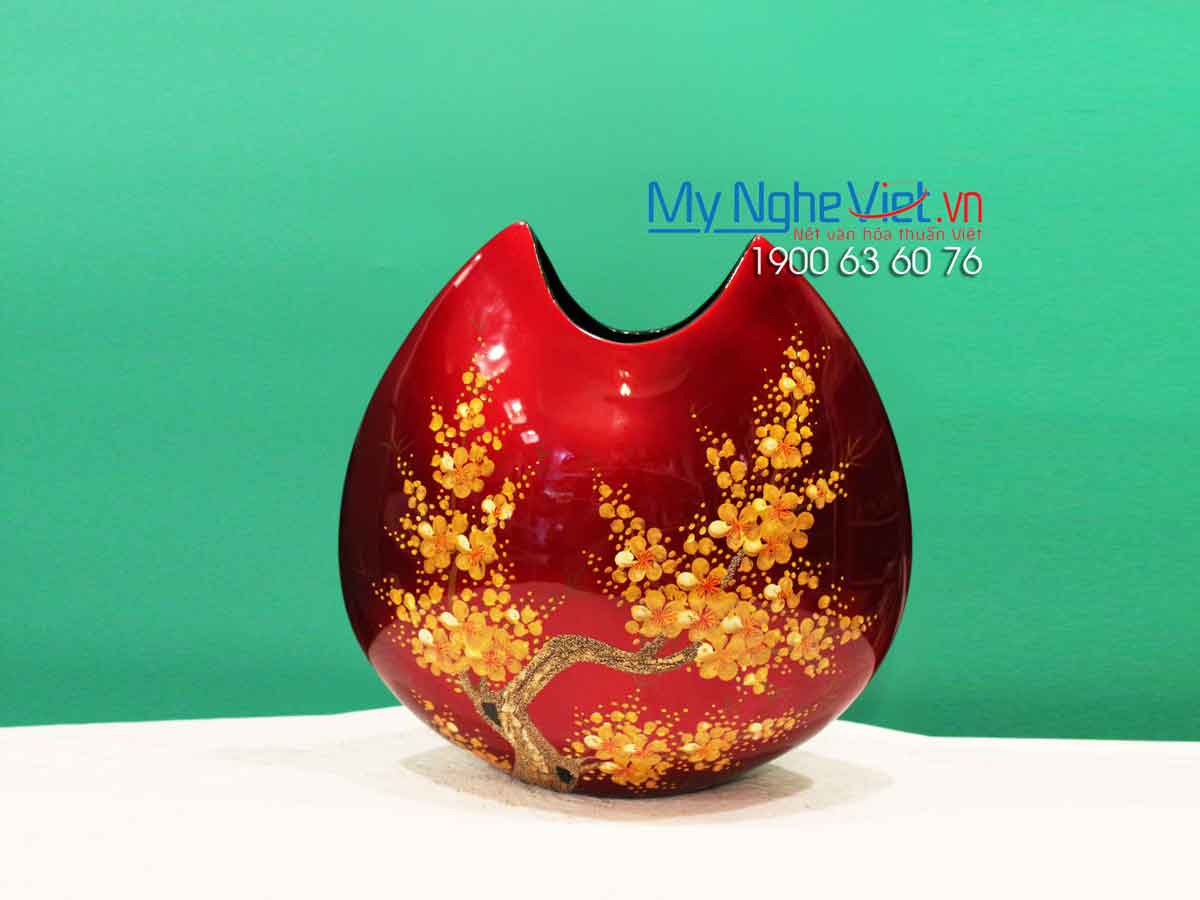Bình trăng sơn mài H30 vẽ đào - MNV-LHSMTT01 Bình trăng sơn mài H30 vẽ đào - MNV-LHSMTT01